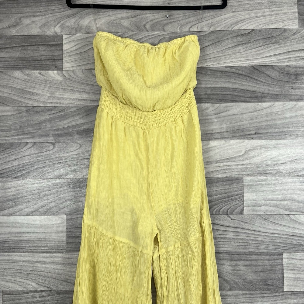 Pink Lily Strapless Tube Top Romper Women XS Yellow Coastal Beach Flowy Festival - Picture 2 of 16